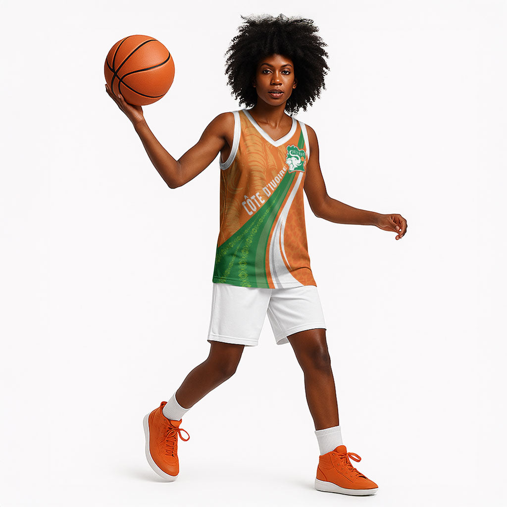 Cote D'Ivoire Football Custom Basketball Jersey Abstract Wave Pattern Tribal Sporty Style