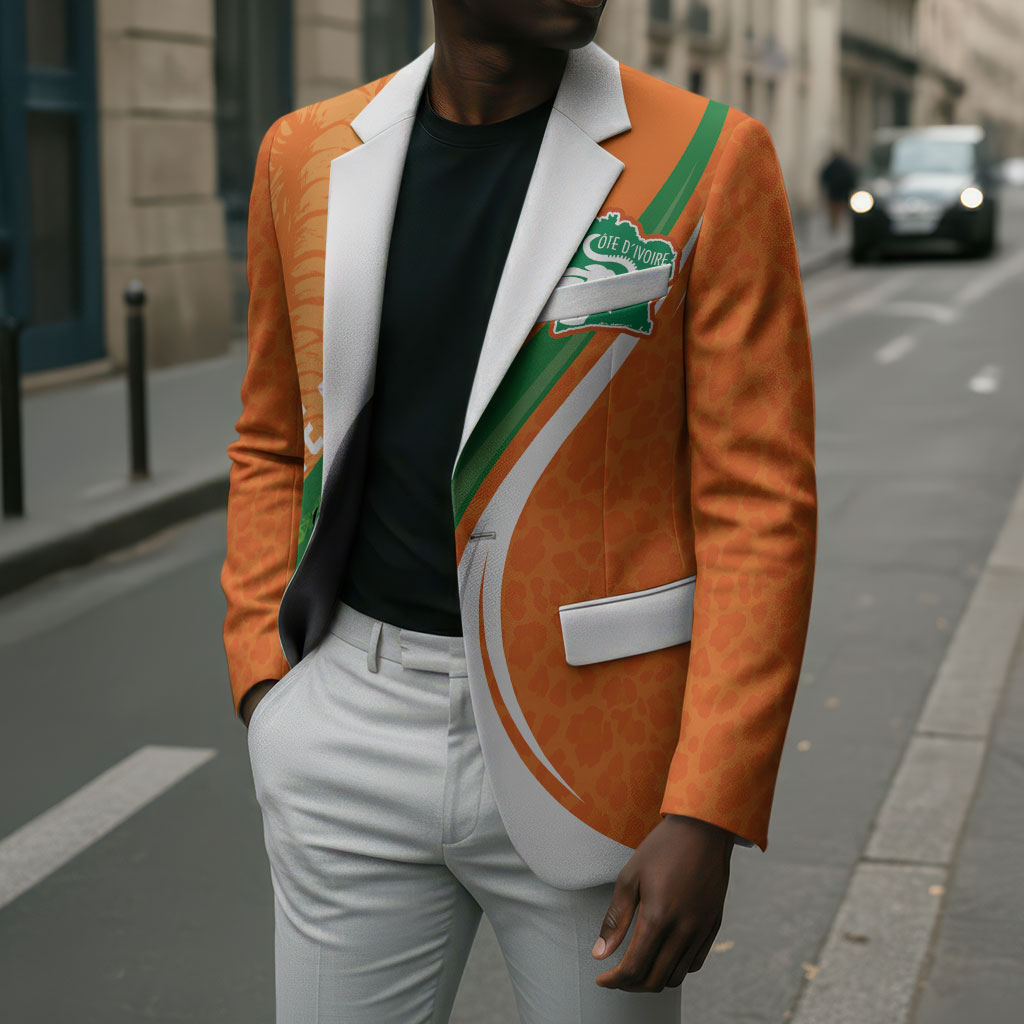 Cote D'Ivoire Football Custom Blazer Abstract Wave Pattern Tribal Sporty Style