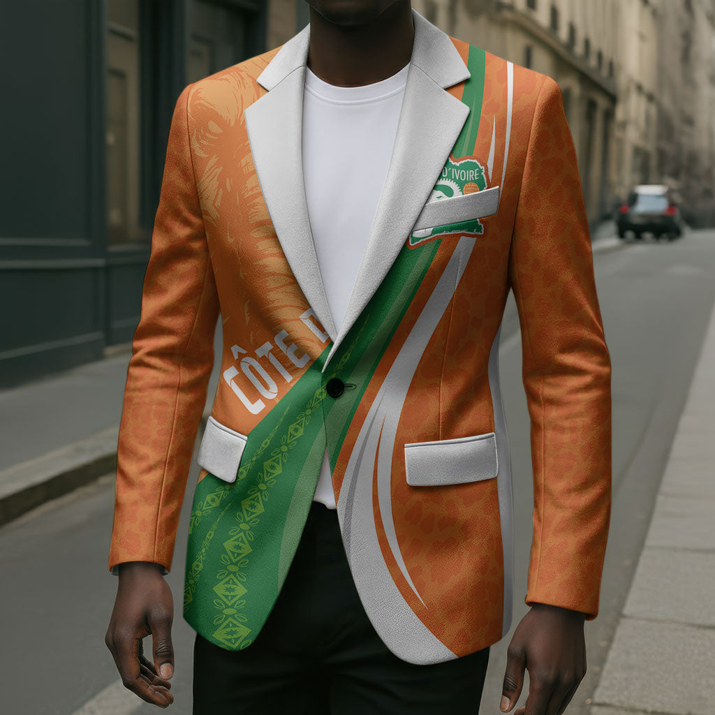 Cote D'Ivoire Football Custom Blazer Abstract Wave Pattern Tribal Sporty Style