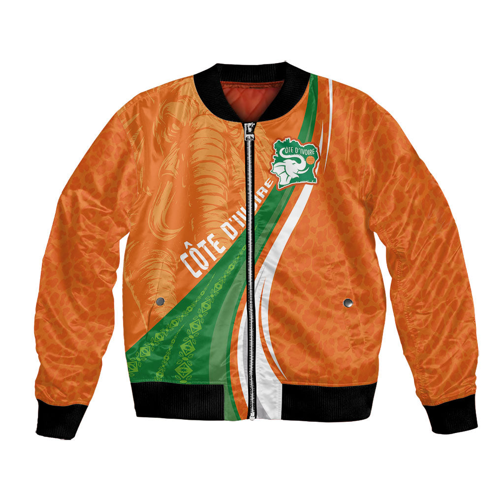 Cote D'Ivoire Football Custom Bomber Jacket Abstract Wave Pattern Tribal Sporty Style