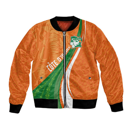 Cote D'Ivoire Football Custom Bomber Jacket Abstract Wave Pattern Tribal Sporty Style