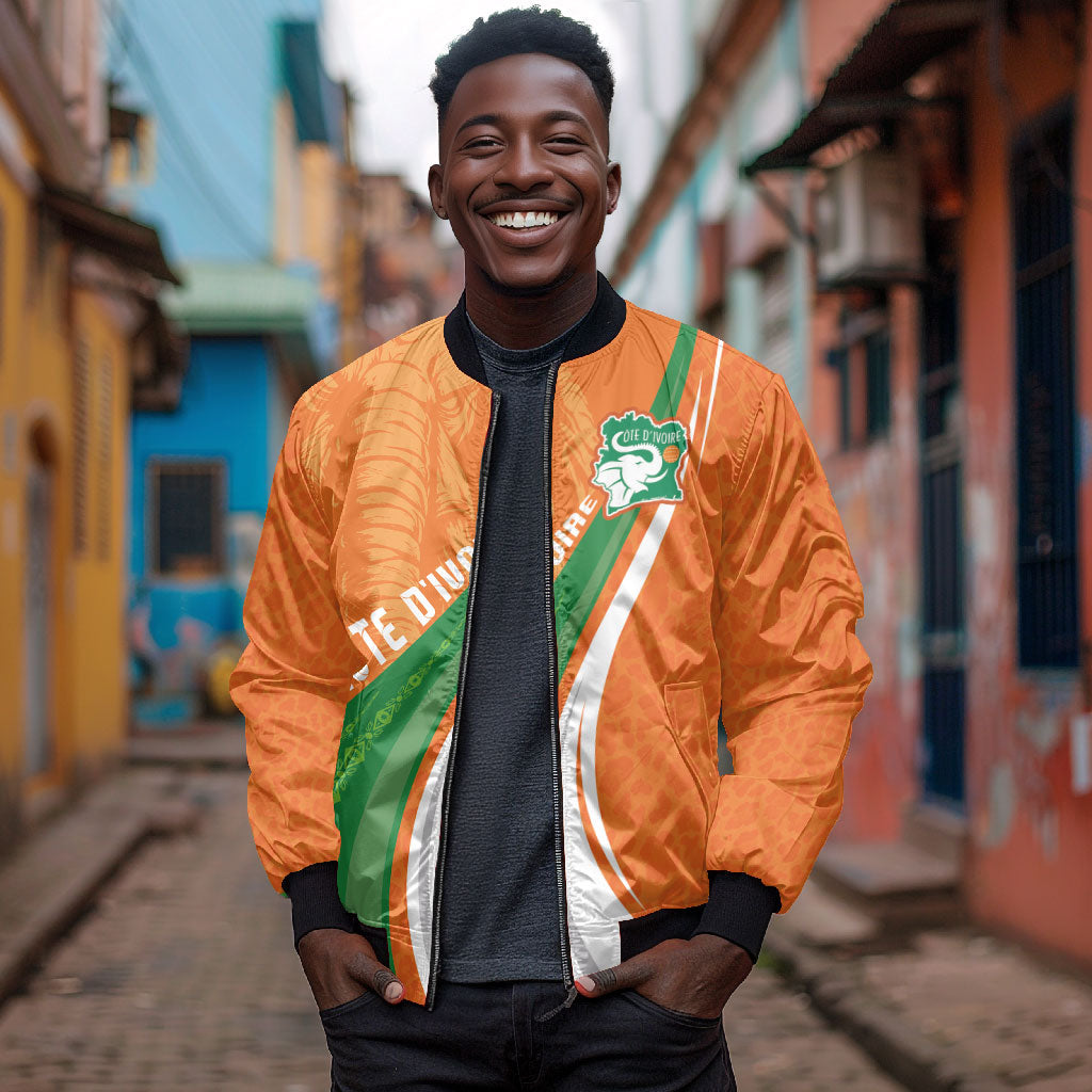 Cote D'Ivoire Football Custom Bomber Jacket Abstract Wave Pattern Tribal Sporty Style