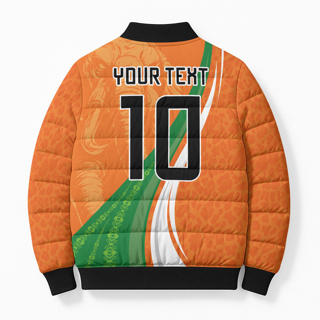 Cote D'Ivoire Football Custom Bomber Puffer Jacket Abstract Wave Pattern Tribal Sporty Style