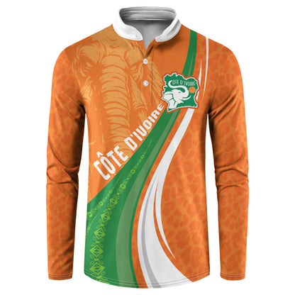 Cote D'Ivoire Football Custom Button Sweatshirt Abstract Wave Pattern Tribal Sporty Style