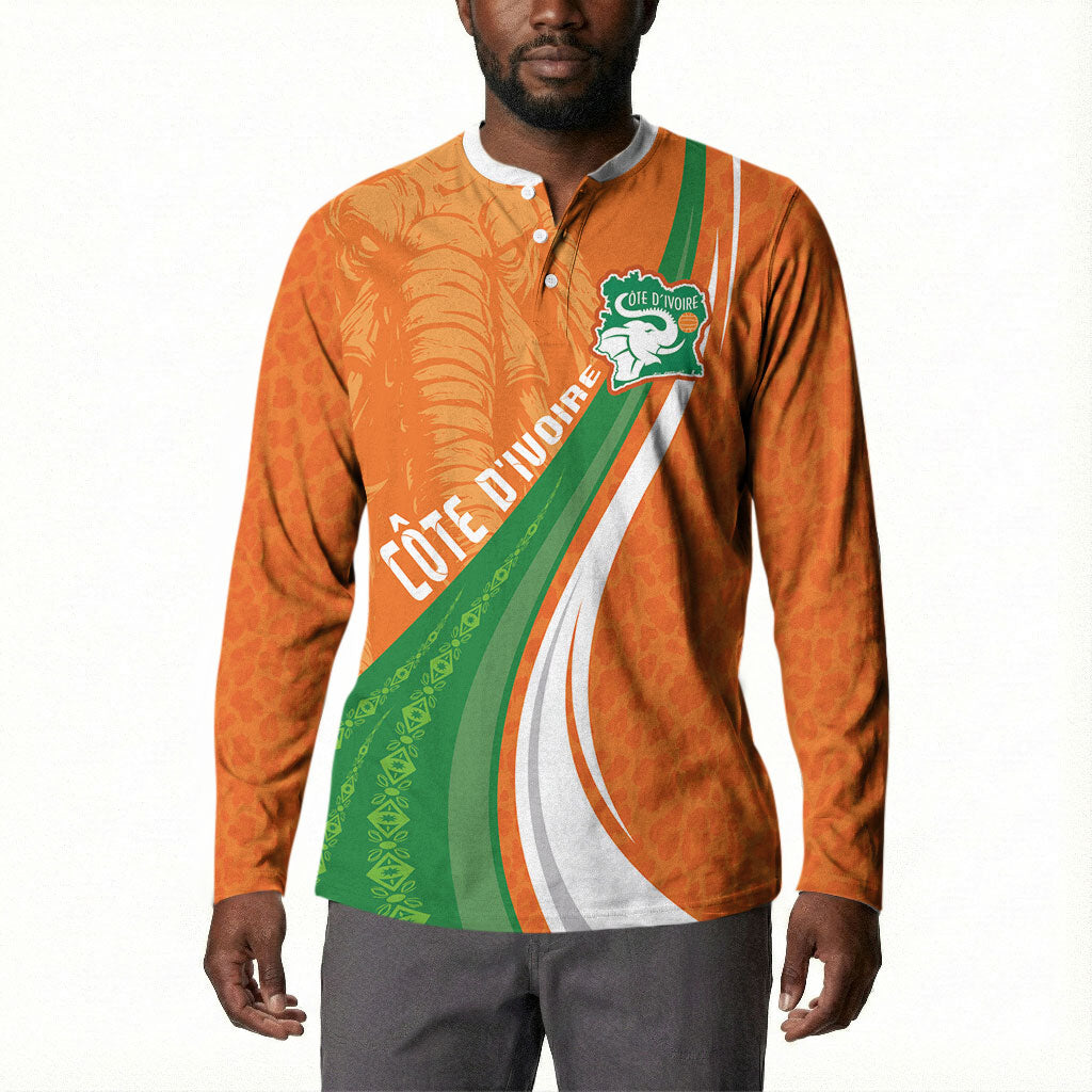 Cote D'Ivoire Football Custom Button Sweatshirt Abstract Wave Pattern Tribal Sporty Style