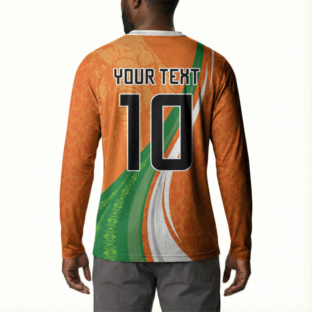 Cote D'Ivoire Football Custom Button Sweatshirt Abstract Wave Pattern Tribal Sporty Style