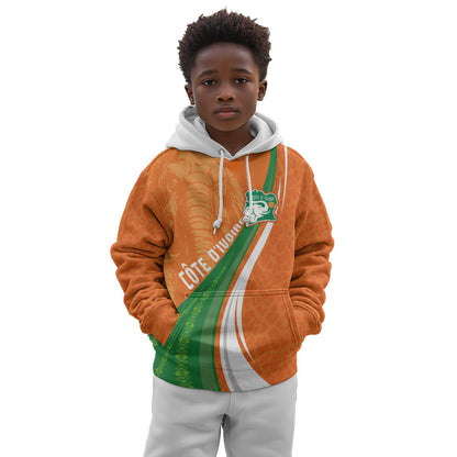 Cote D'Ivoire Football Custom Kid Hoodie Abstract Wave Pattern Tribal Sporty Style