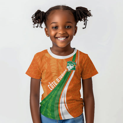 Cote D'Ivoire Football Custom Kid T shirt Abstract Wave Pattern Tribal Sporty Style