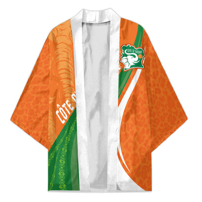 Cote D'Ivoire Football Custom Kimono Abstract Wave Pattern Tribal Sporty Style