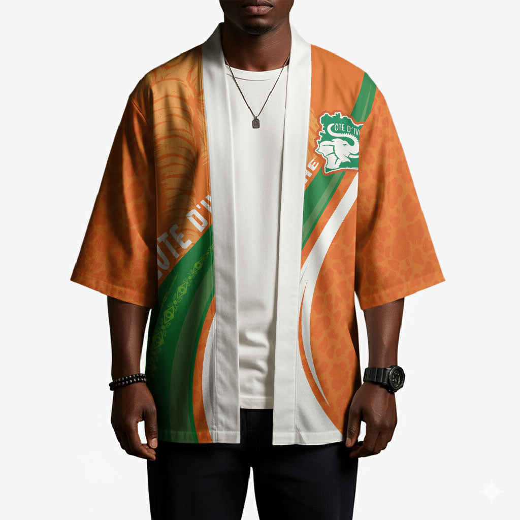 Cote D'Ivoire Football Custom Kimono Abstract Wave Pattern Tribal Sporty Style