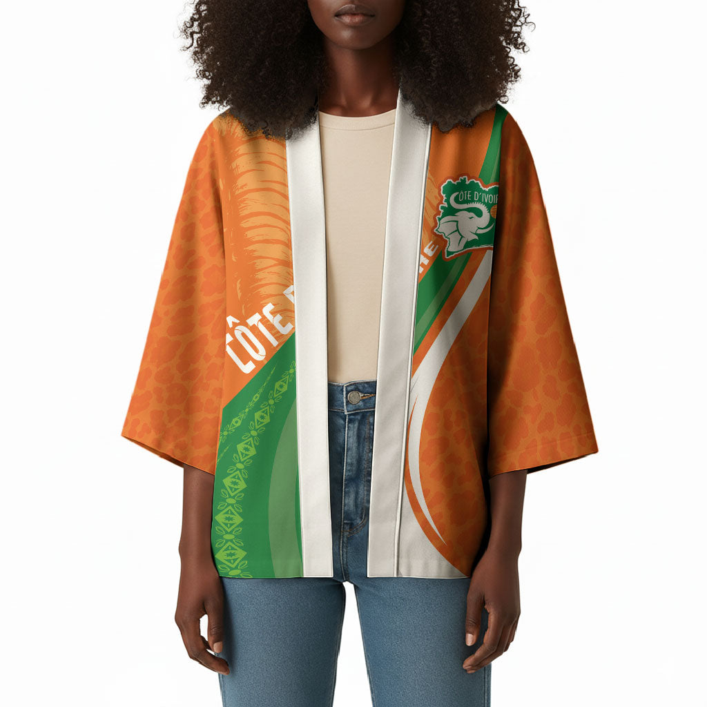 Cote D'Ivoire Football Custom Kimono Abstract Wave Pattern Tribal Sporty Style