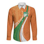 Cote D'Ivoire Football Custom Long Sleeve Button Shirt Abstract Wave Pattern Tribal Sporty Style