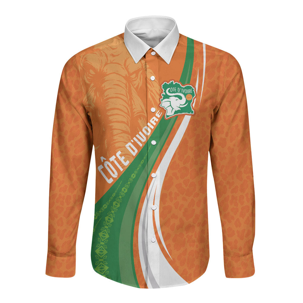 Cote D'Ivoire Football Custom Long Sleeve Button Shirt Abstract Wave Pattern Tribal Sporty Style