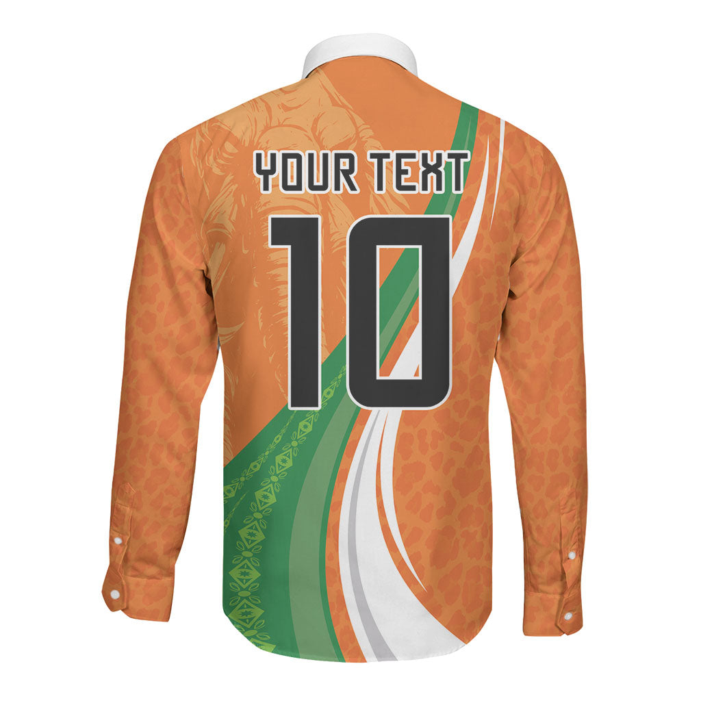 Cote D'Ivoire Football Custom Long Sleeve Button Shirt Abstract Wave Pattern Tribal Sporty Style