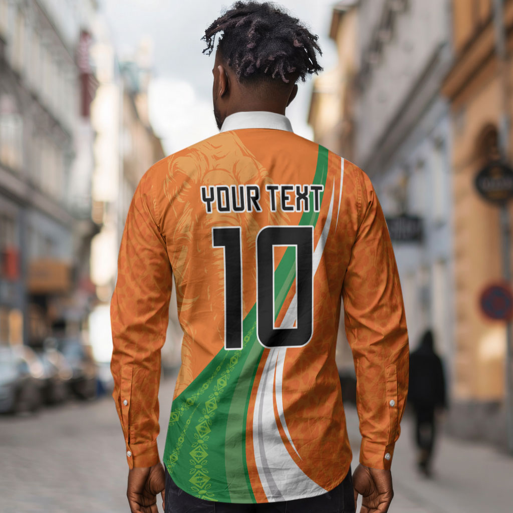 Cote D'Ivoire Football Custom Long Sleeve Button Shirt Abstract Wave Pattern Tribal Sporty Style