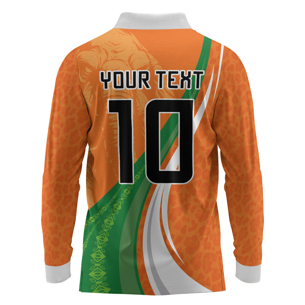 Cote D'Ivoire Football Custom Long Sleeve Polo Shirt Abstract Wave Pattern Tribal Sporty Style
