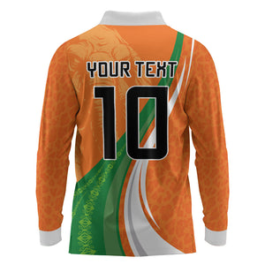 Cote D'Ivoire Football Custom Long Sleeve Polo Shirt Abstract Wave Pattern Tribal Sporty Style