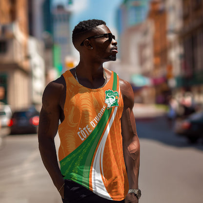 Cote D'Ivoire Football Custom Men Tank Top Abstract Wave Pattern Tribal Sporty Style