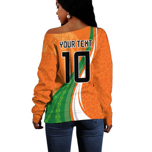 Cote D'Ivoire Football Custom Off Shoulder Sweater Abstract Wave Pattern Tribal Sporty Style