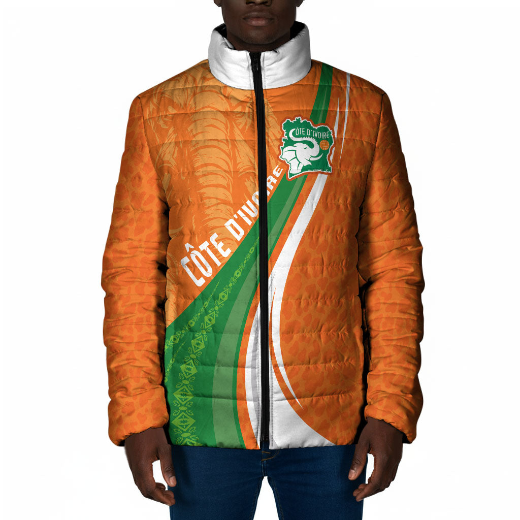 Cote D'Ivoire Football Custom Padded Jacket Abstract Wave Pattern Tribal Sporty Style