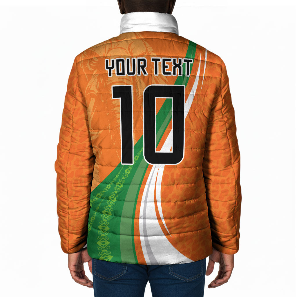 Cote D'Ivoire Football Custom Padded Jacket Abstract Wave Pattern Tribal Sporty Style
