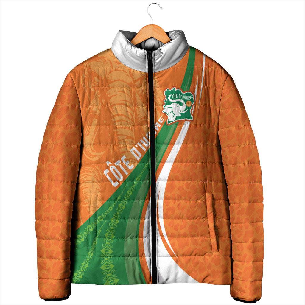 Cote D'Ivoire Football Custom Padded Jacket Abstract Wave Pattern Tribal Sporty Style