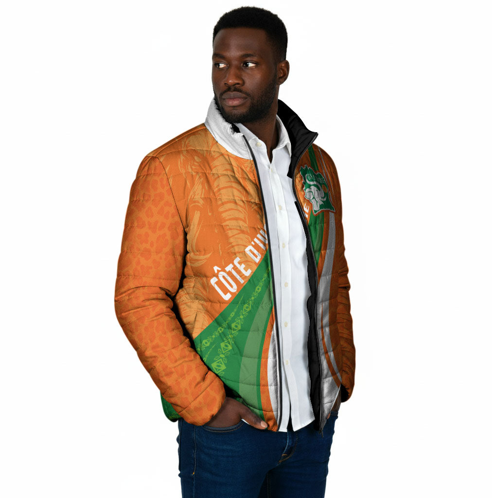 Cote D'Ivoire Football Custom Padded Jacket Abstract Wave Pattern Tribal Sporty Style