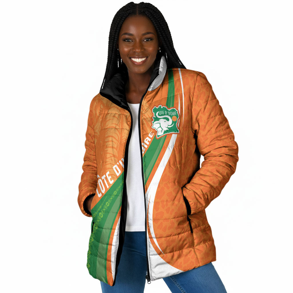 Cote D'Ivoire Football Custom Padded Jacket Abstract Wave Pattern Tribal Sporty Style
