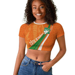 Cote D'Ivoire Football Custom Raglan Cropped T shirt Abstract Wave Pattern Tribal Sporty Style