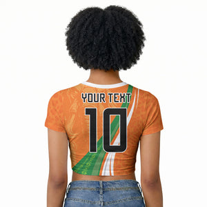 Cote D'Ivoire Football Custom Raglan Cropped T shirt Abstract Wave Pattern Tribal Sporty Style