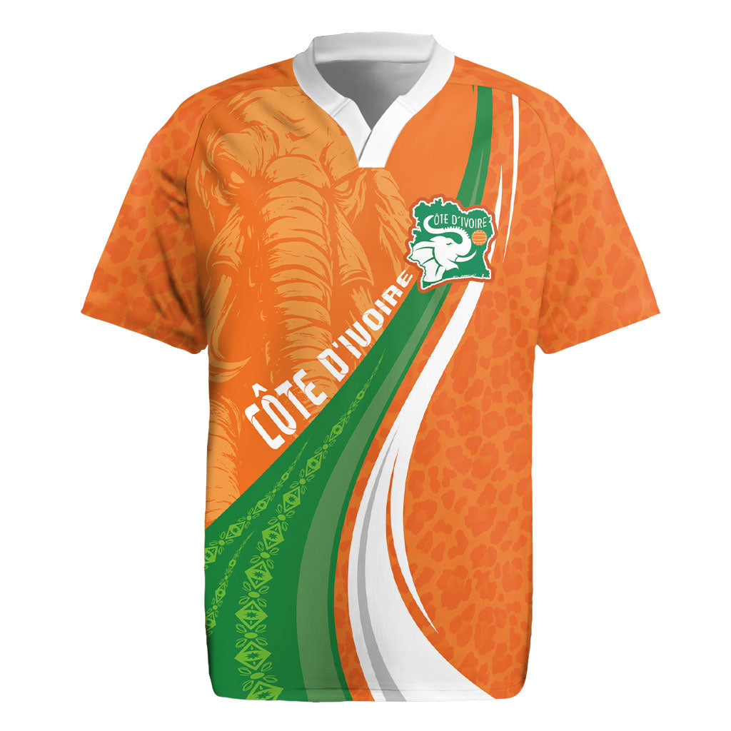 Cote D'Ivoire Football Custom Rugby Jersey Abstract Wave Pattern Tribal Sporty Style