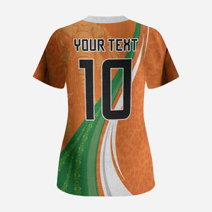 Cote D'Ivoire Football Custom Scrub Top Abstract Wave Pattern Tribal Sporty Style