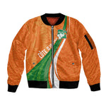 Cote D'Ivoire Football Custom Sleeve Zip Bomber Jacket Abstract Wave Pattern Tribal Sporty Style
