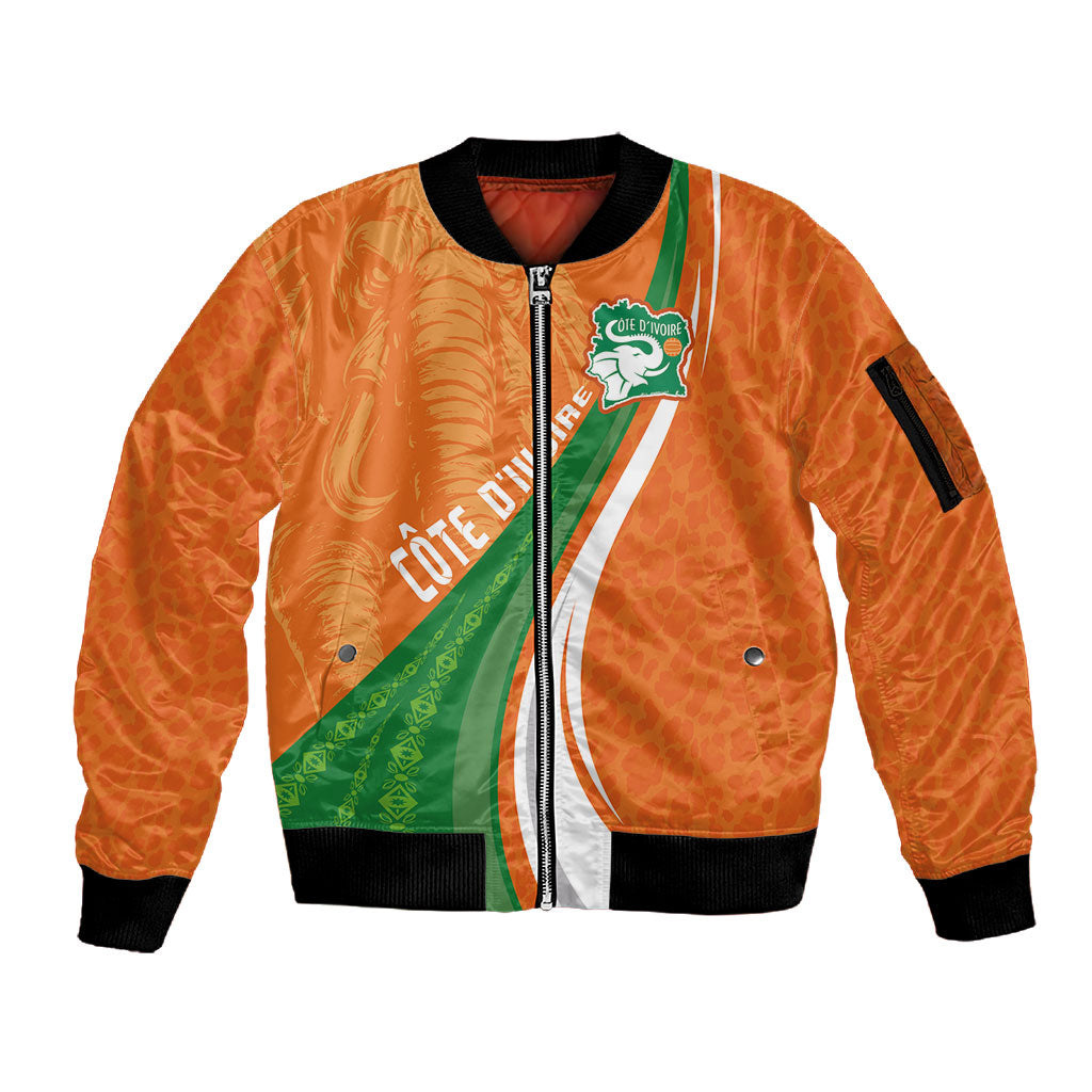Cote D'Ivoire Football Custom Sleeve Zip Bomber Jacket Abstract Wave Pattern Tribal Sporty Style