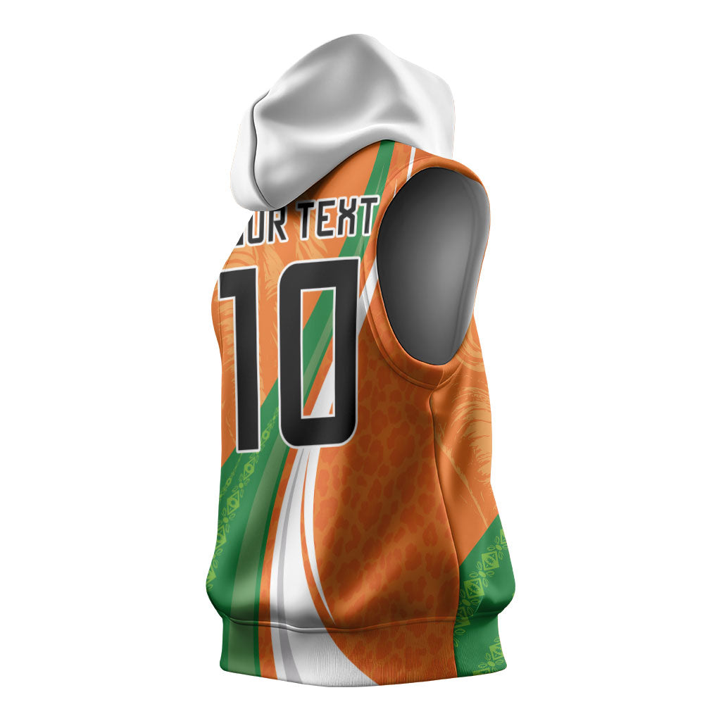 Cote D'Ivoire Football Custom Sleeveless Hoodie Abstract Wave Pattern Tribal Sporty Style