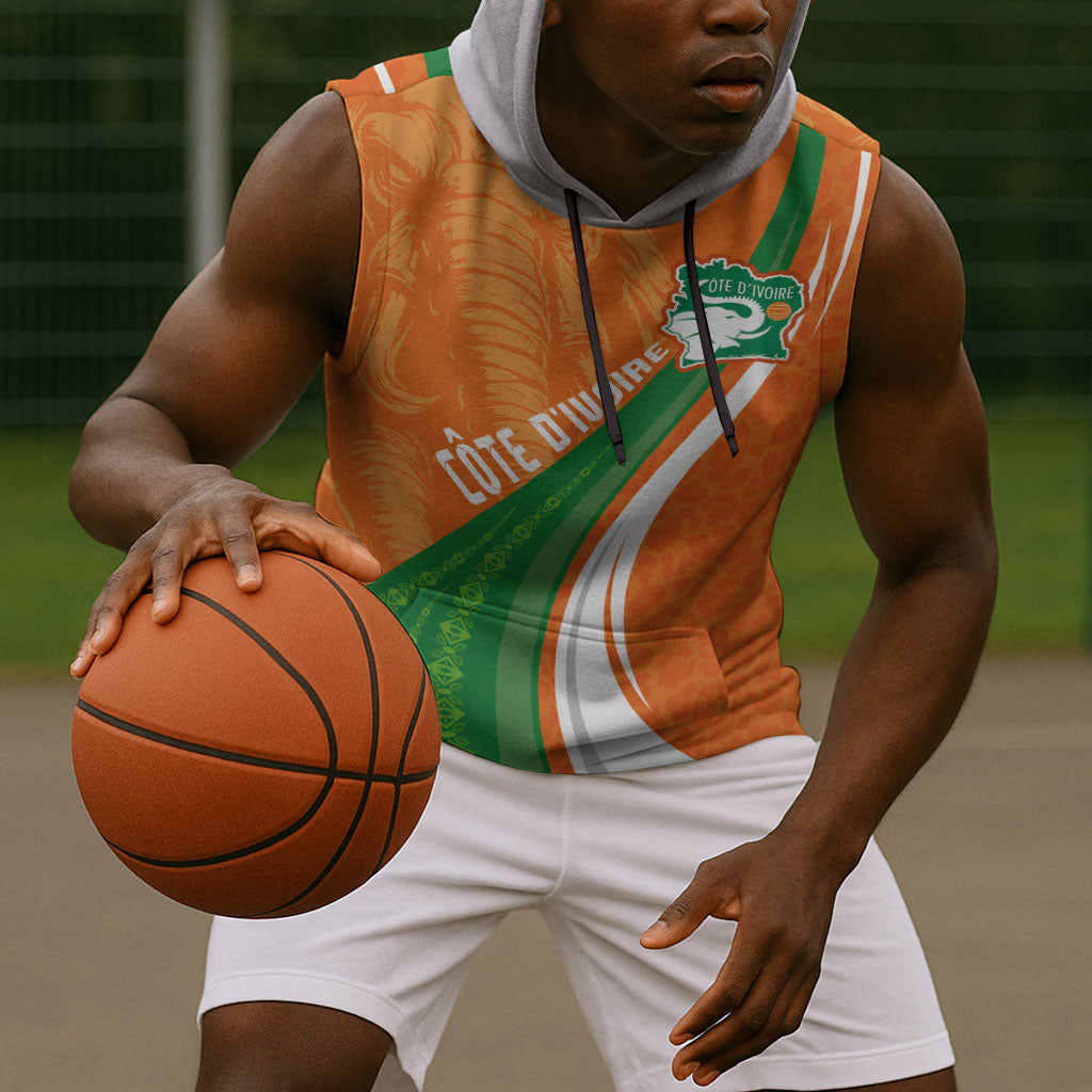 Cote D'Ivoire Football Custom Sleeveless Hoodie Abstract Wave Pattern Tribal Sporty Style