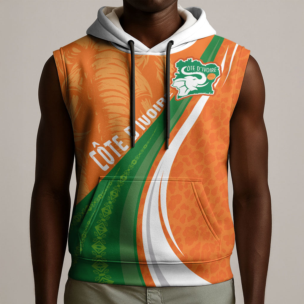 Cote D'Ivoire Football Custom Sleeveless Hoodie Abstract Wave Pattern Tribal Sporty Style