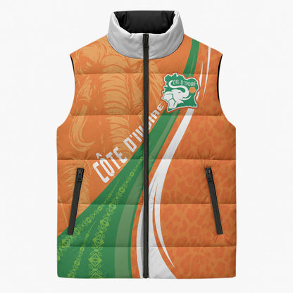 Cote D'Ivoire Football Custom Sleeveless Puffer Jacket Abstract Wave Pattern Tribal Sporty Style