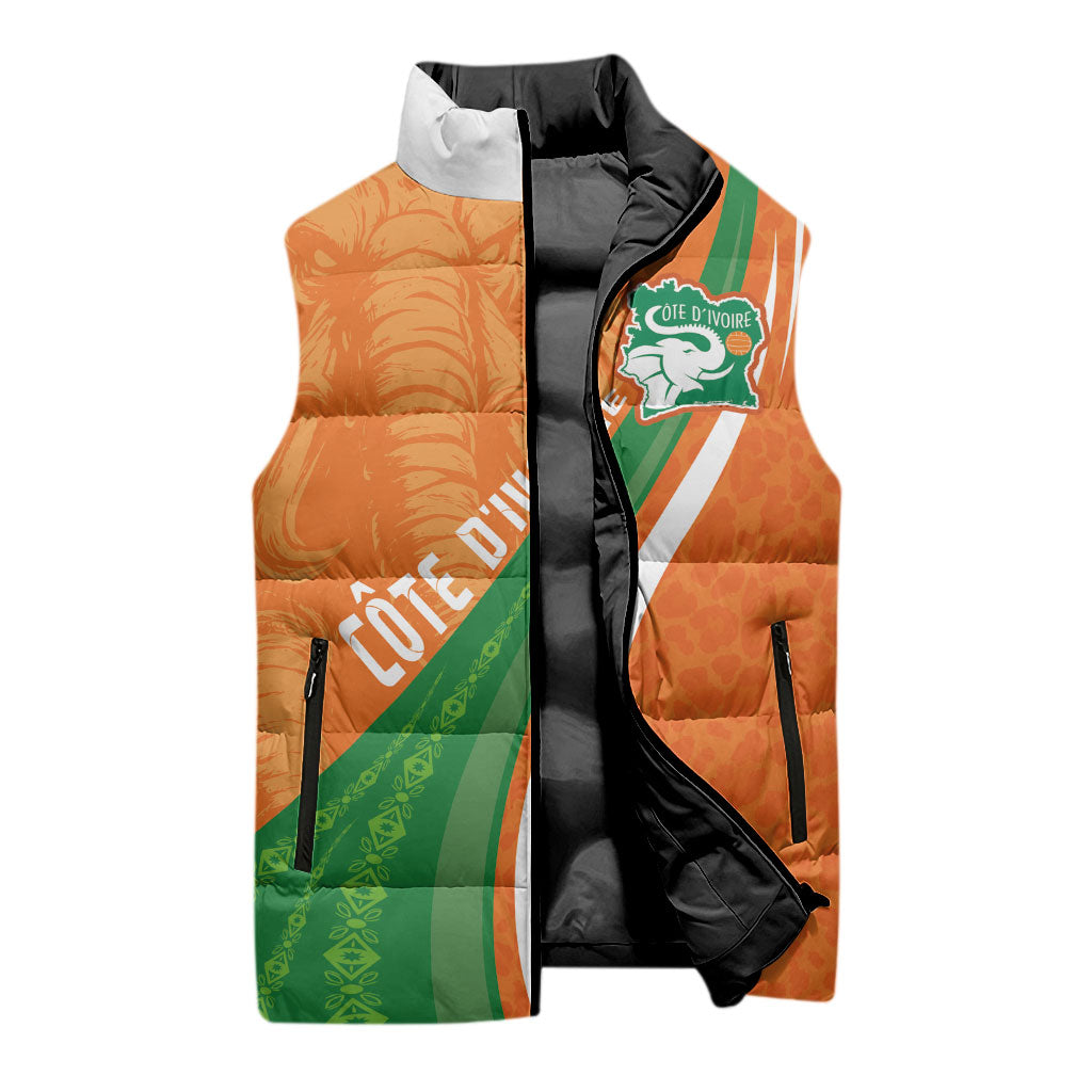 Cote D'Ivoire Football Custom Sleeveless Puffer Jacket Abstract Wave Pattern Tribal Sporty Style