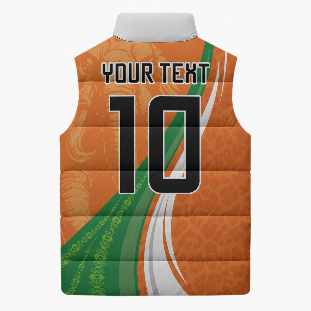 Cote D'Ivoire Football Custom Sleeveless Puffer Jacket Abstract Wave Pattern Tribal Sporty Style