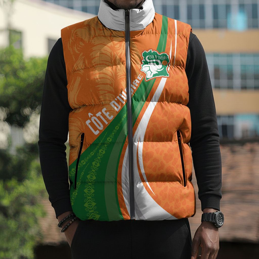 Cote D'Ivoire Football Custom Sleeveless Puffer Jacket Abstract Wave Pattern Tribal Sporty Style