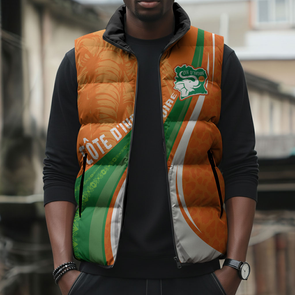 Cote D'Ivoire Football Custom Sleeveless Puffer Jacket Abstract Wave Pattern Tribal Sporty Style