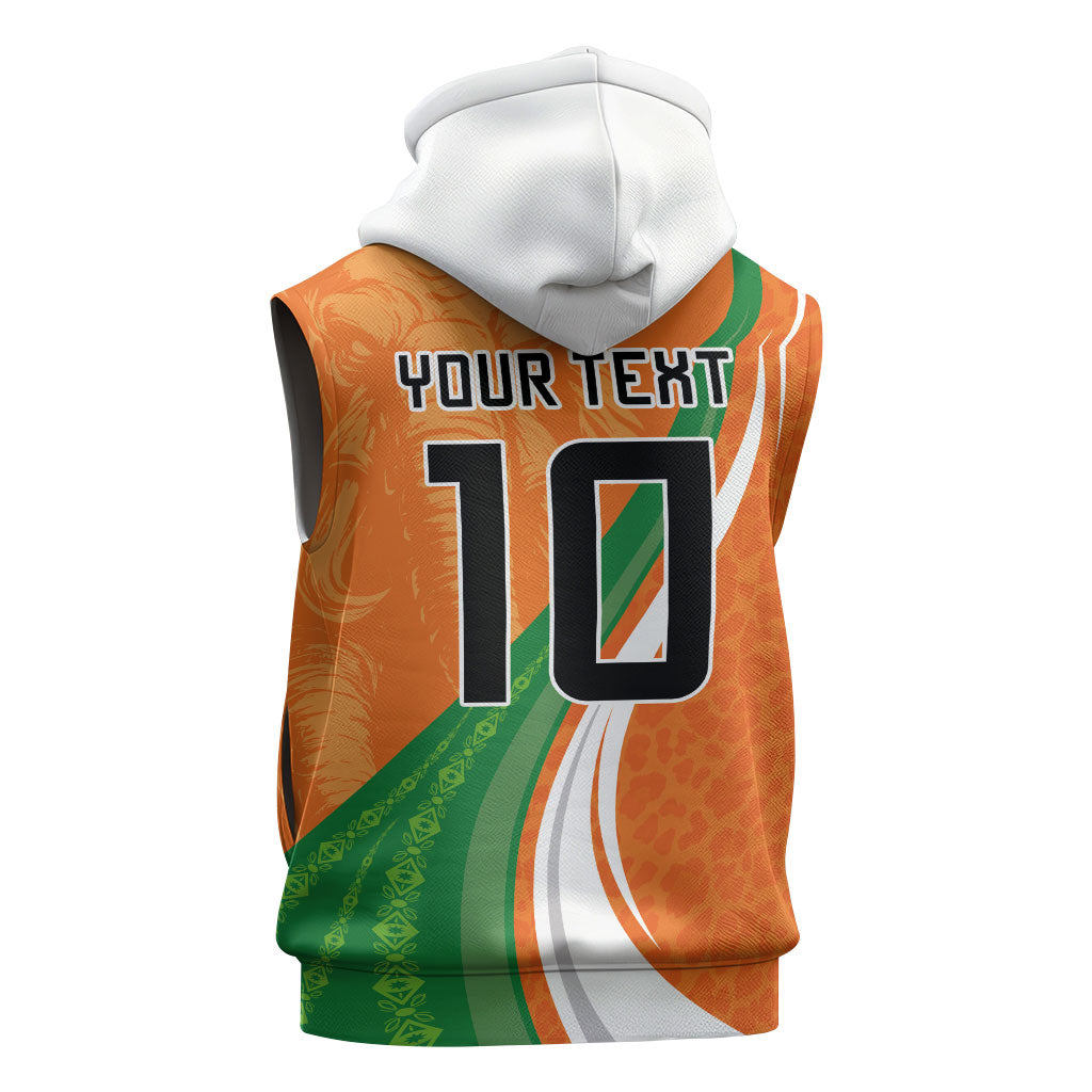 Cote D'Ivoire Football Custom Sleeveless Zip Hoodie Abstract Wave Pattern Tribal Sporty Style