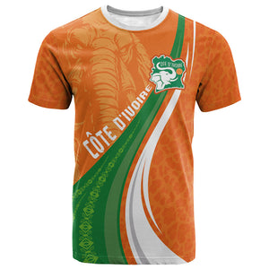 Cote D'Ivoire Football Custom T shirt Abstract Wave Pattern Tribal Sporty Style
