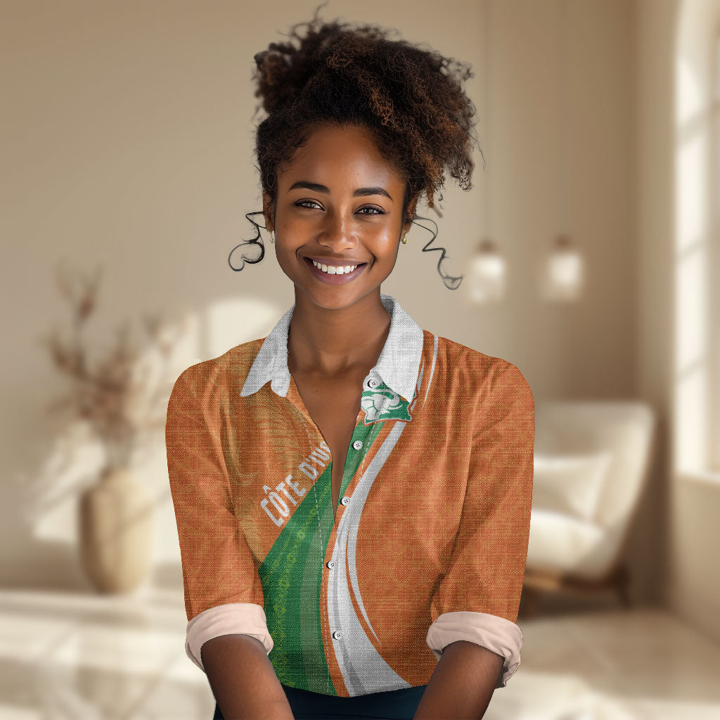 Cote D'Ivoire Football Custom Women Casual Shirt Abstract Wave Pattern Tribal Sporty Style