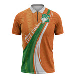 Cote D'Ivoire Football Custom Zipper Polo Shirt Abstract Wave Pattern Tribal Sporty Style