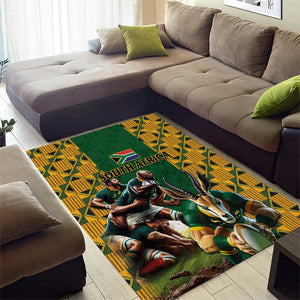 South Africa Rugby Area Rug - Springbok Mascot, Players Fighting for Victory