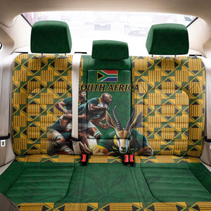 South Africa Rugby Back Car Seat Cover - Springbok Mascot, Players Fighting for Victory