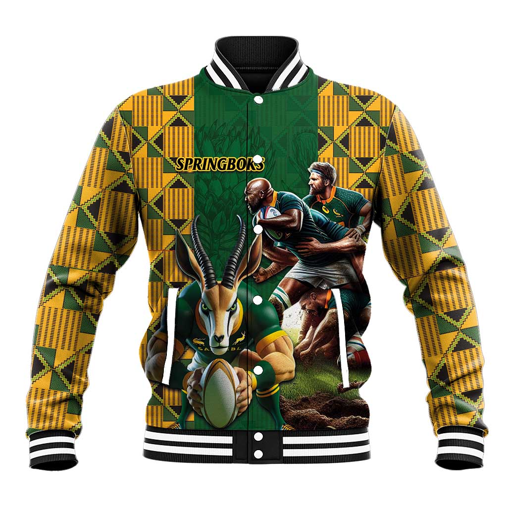 South Africa Rugby Baseball Jacket - Springbok Mascot, Players Fighting for Victory LT03