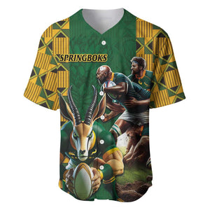 South Africa Rugby Baseball Jersey - Springbok Mascot, Players Fighting for Victory